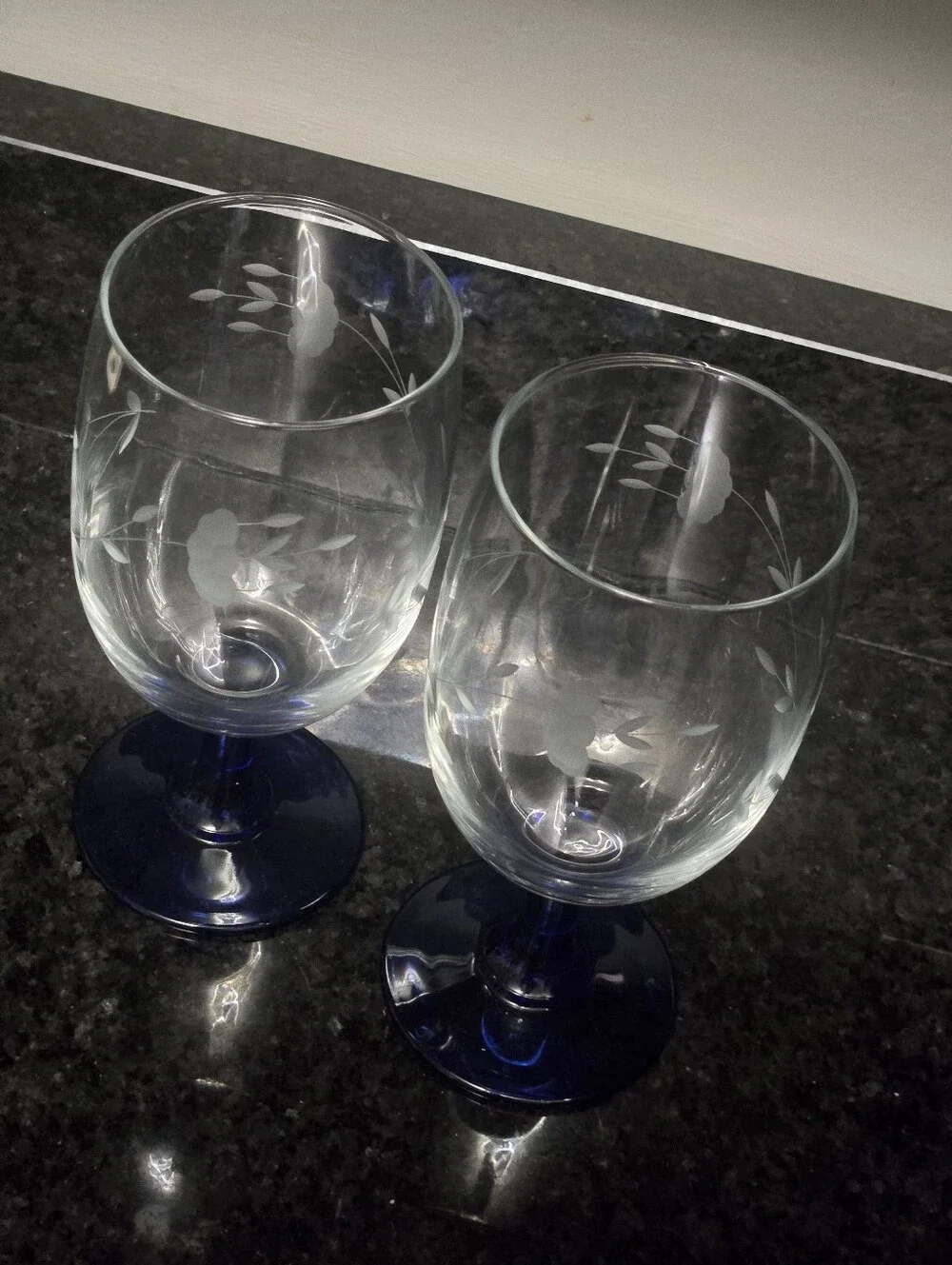 Princess House Heritage Iced Tea Glasses With Blue Stems- Set Of 2